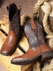 VOSTEY SHOESMORE Men's Cowboy Boots Retro Square Toe Brown Boots Botas Vaqueras Para Hombre Embroidery Western Boots For Men