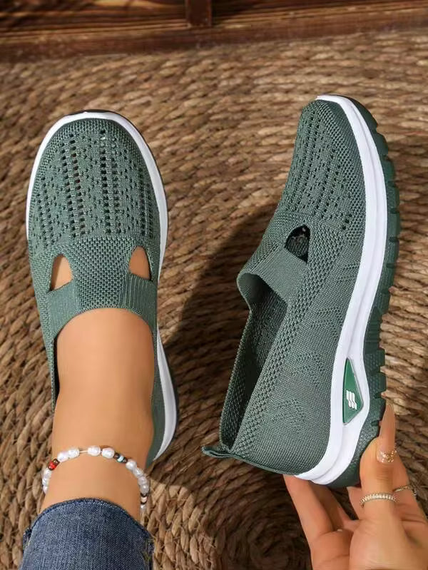 FME Slip-On Knit Cutout Sneakers, Breathable Lightweight Casual Shoes, Comfortable Non-Slip Daily Footwear, One Day 100 Orders